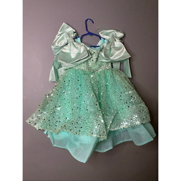 Pseadujcn Mint Teal Sequin Satin Bows Pageant Dress Formal Dress NWT 4 - Picture 3 of 12